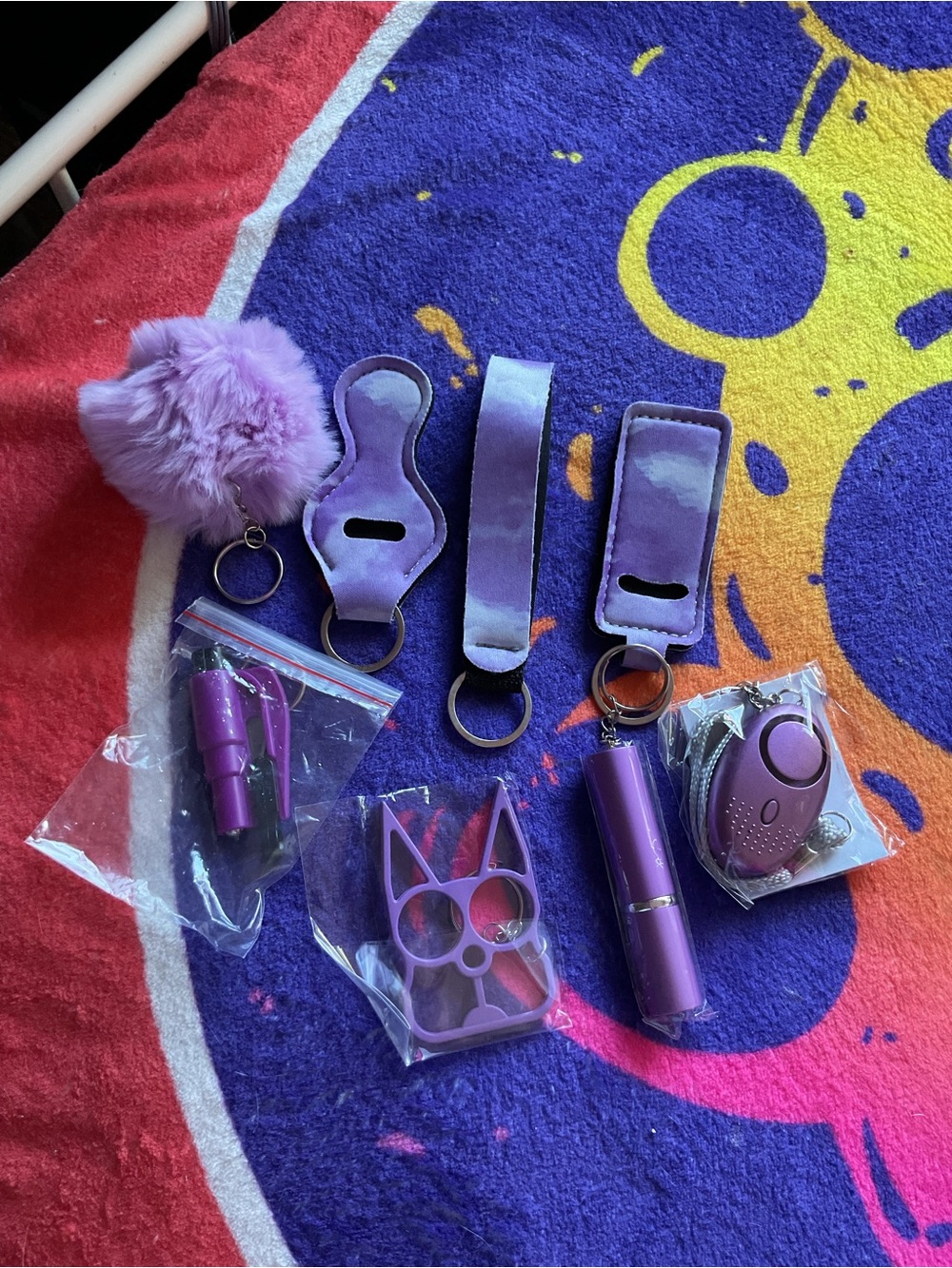 Purple Self-Defense Keychain Kit with Pom Pom